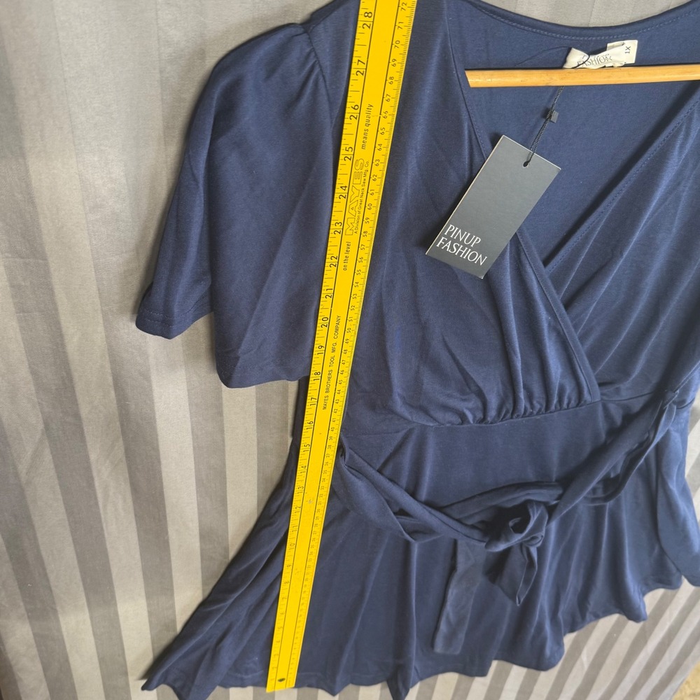 Wrap-Front Peplum Blouse in Navy - Picture 5 of 11